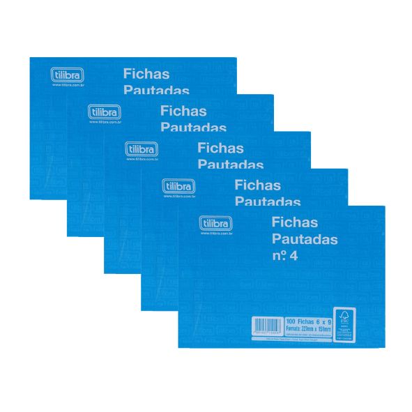 Kit C/5 Fichas Pautadas 6x9 N°4 C/100 Tilibra 150291
