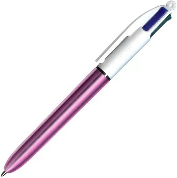 Caneta Esferográfica 4 Cores Corpo Rosa Metalico 1.0mm