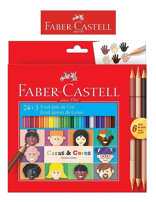 Lápis Faber Castell Ecolápis Caras E Cores 24+6 Tons Pele