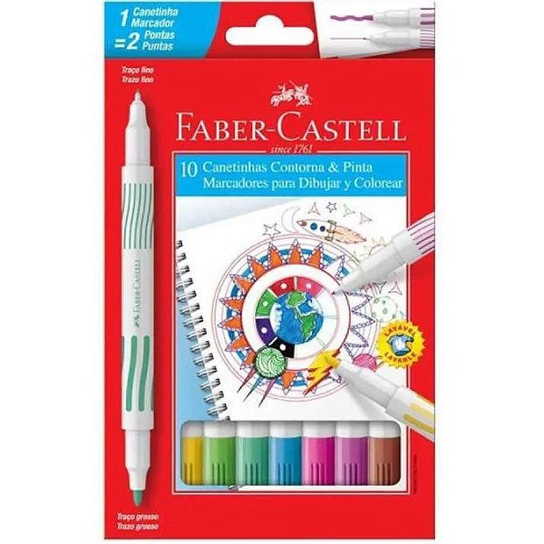 Canetinha c/10 ponta dupla cores faber
