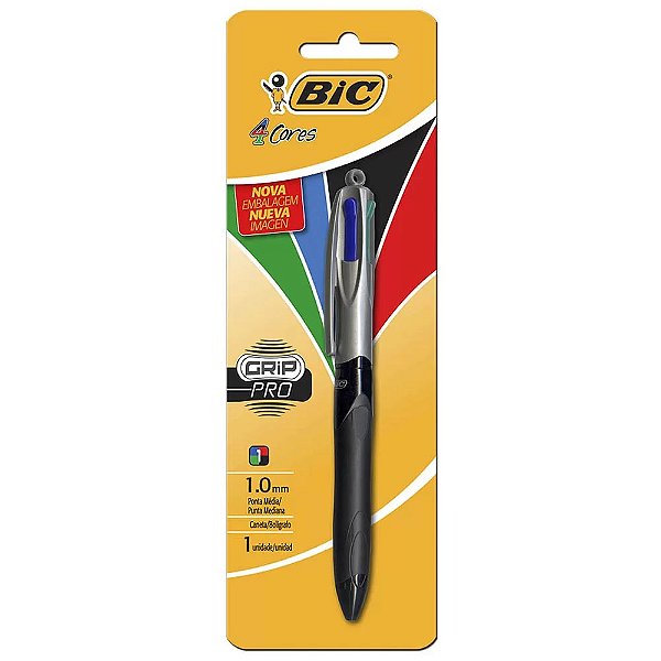 CANETA ESFEROGRÁFICA RETRÁTIL 4 CORES GRIP PRO BIC