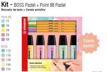 Marcador Boss Stabilo 5 Cores e Point 88 5 Cores Pastel