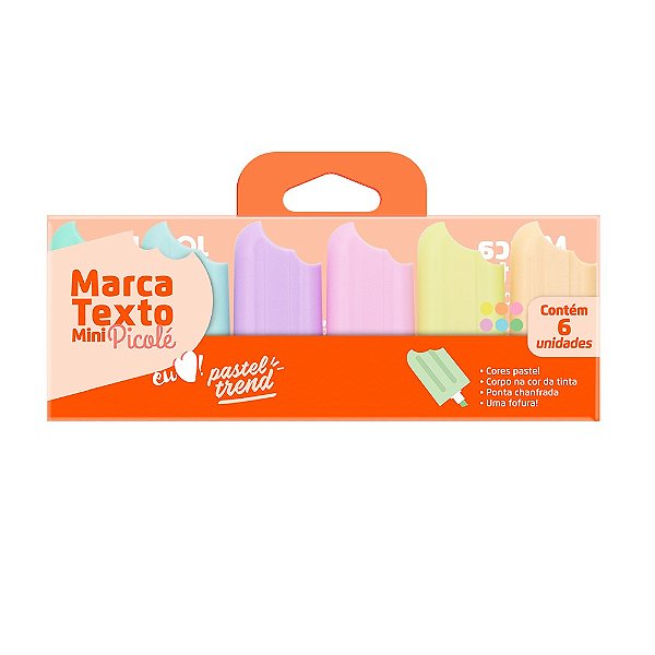 Blister com 6 Marca Texto Pastel Mini Picolé Leonora