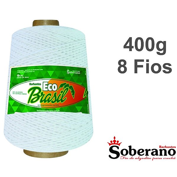 Barbante 400g Fio 8 Soberano Branco 300m crochê trico