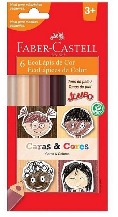 Lapis De Cor Jumbo C/6 Caras E Cores Tons De Pele Faber 125006CC