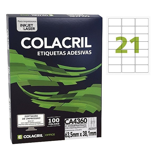 Etiqueta A4 Ca4360, 63,5 X 38,1 Mm 100 Folhas Colacril