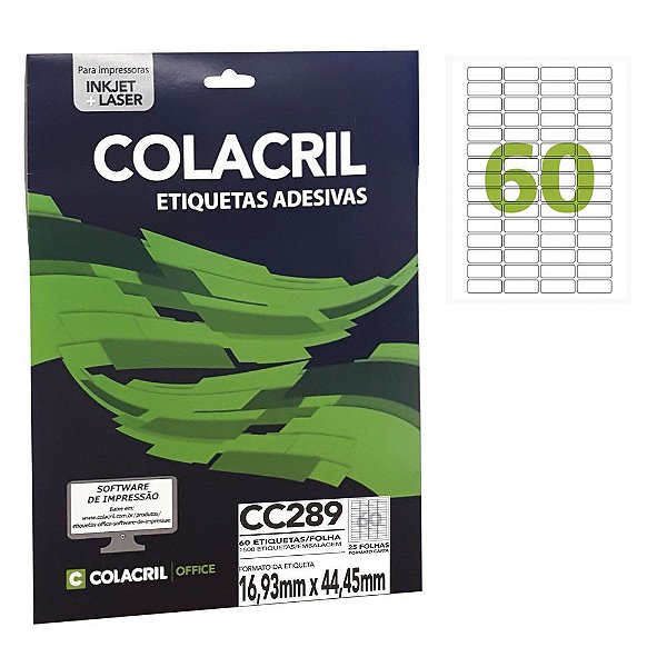 Etiqueta Carta 16,93mm X 44,45mm 25 Folhas Cc289 Colacril