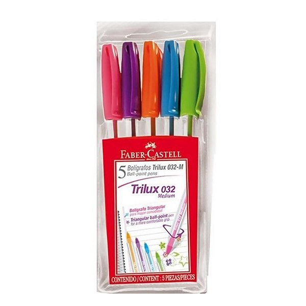 Caneta Esferográfica Kit 5 Cores Trilux - Faber Castell