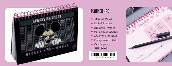 Agenda Planner Permanente Espiral Mickey 96 Folhas Dac