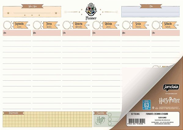 Bloco Planner Semanal Permanente Harry Potter 52fls Jandaia