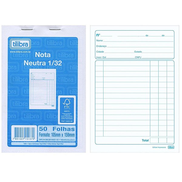 Nota Neutra 1/32 50fl Tilibra 105x146mm Unidade