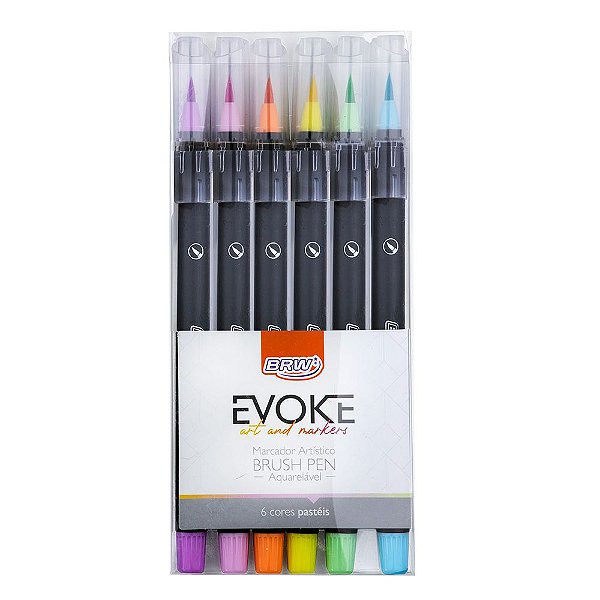 Marcador brush pen evoke c/6 cores pastel brw bp0004