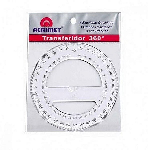 Kit C/5 Transferidor 360* Graus Acrilico 552 Acrimet