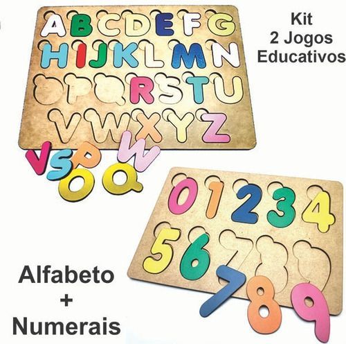 KIT BRINQUEDO EDUCATIVO MADEIRA NUMERAIS + ALFABETO - MEGA IMPRESS