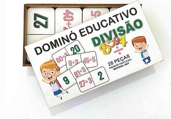 Dominó Jogo Educativo Pedagógico Mdf Matemático Divisão 28pcs Mega Impress