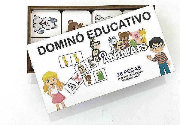 Dominó Jogo Educativo Pedagógico Mdf Animais 28pcs Mega Impress