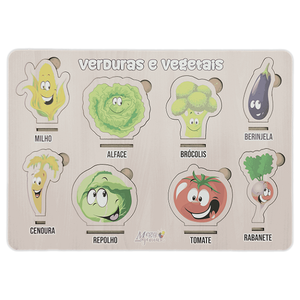 Brinquedo educativo tabuleiro encaixe vegetais mdf