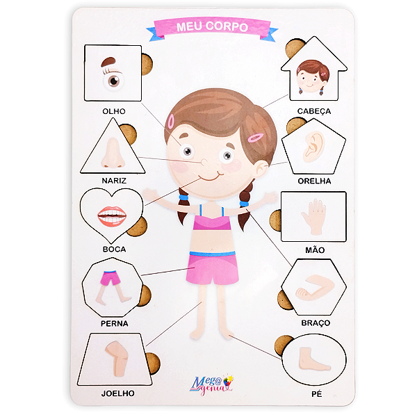 Brinquedo Educativo Tabuleiro Encaixe Corpo Humano Menina Mdf - Mega Impress
