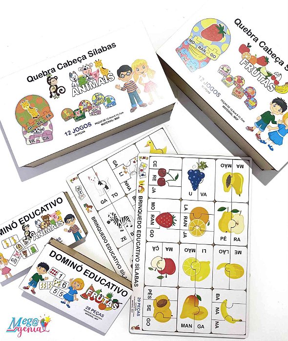Kit Educativo Brinquedos E Jogos Pegagogicos Dominó Encaixe Animais E Frutas