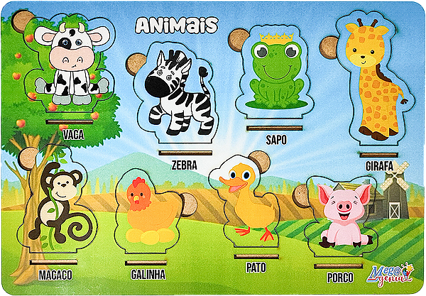 Brinquedo Educativo Tabuleiro Encaixe Animais Mdf -Mega Impress