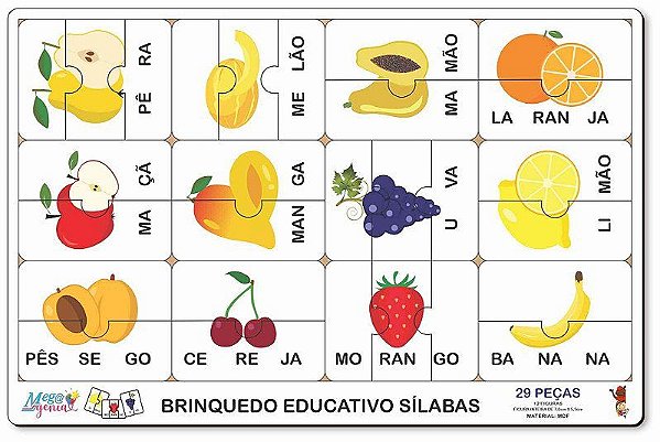 Brinquedo Educativo Tabuleiro Quebra Cabeça Silabas Frutas Mdf - Mega Impress