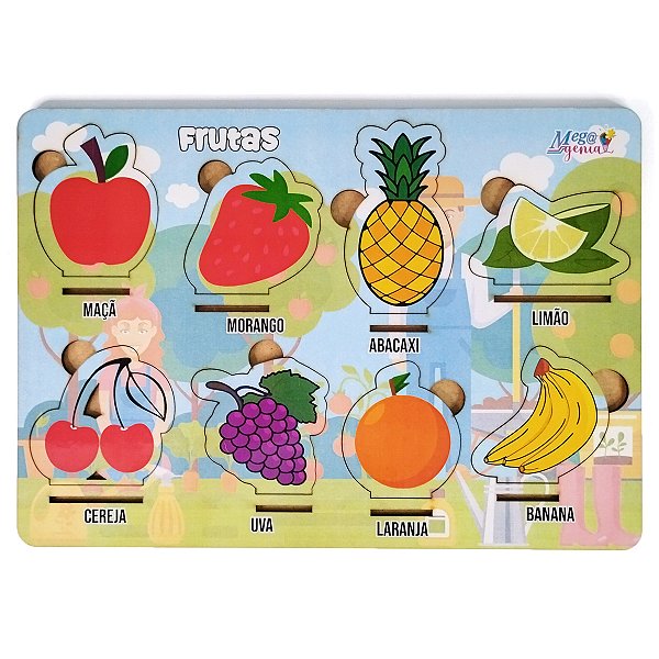 Brinquedo Educativo Tabuleiro Encaixe Frutas Mdf - Mega Impress