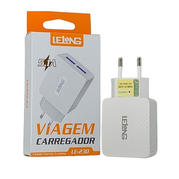 Fonte Carregador 2Usb Le-230 5.1a 5v Lelong