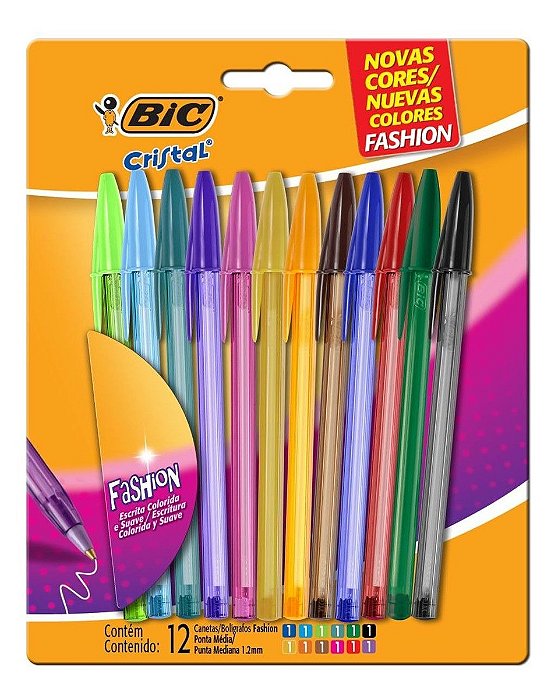 Caneta Esferográfica Cristal Fashion 12 Cores Bic