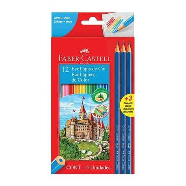 Lapis De Cor C/12 Faber + 3 Lapis Preto Faber 120112+3GR