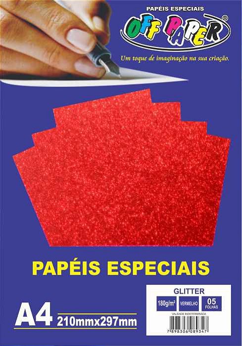 Papel A4 Glitter Vermelho 180G C/5 Folhas Off Paper