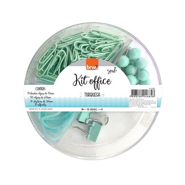 Kit Office Donuts Prendedor/Clipes/Alfinete/Elástico Verde Agua Cl0002