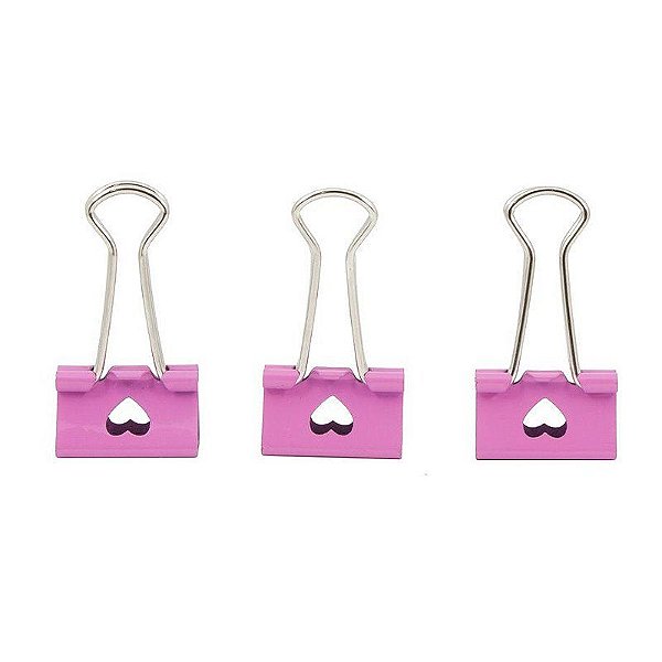 Prendedor De Papel 19mm Coração Rosa C/5