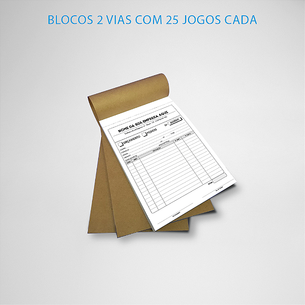 Bloco de Pedido Orçamento papel 75g impresso em 2 vias c/ 25 jogos cada - Total 50 folhas por bloco - 10x14cm