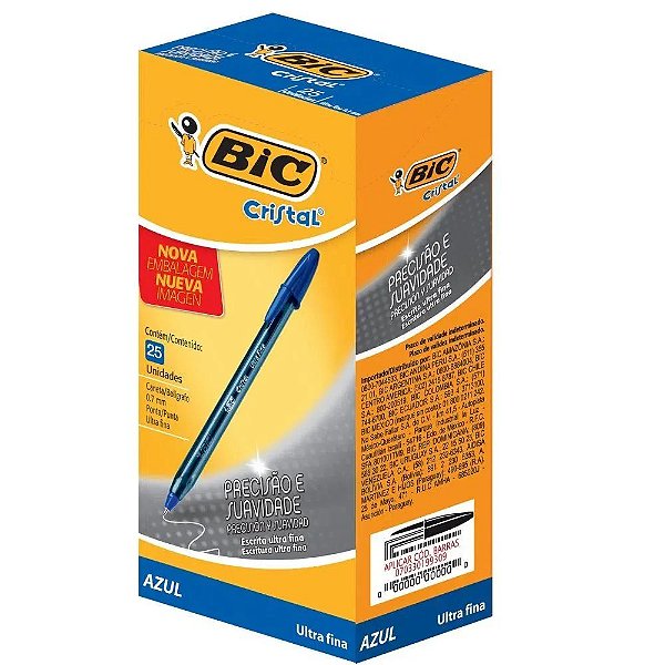 Caneta Bic Cristal 0.7 Ultra Fina Azul C/25