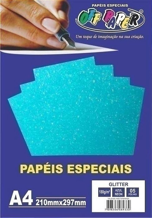 Papel Off Paper Glitter Azul Neon A4 180g C/5