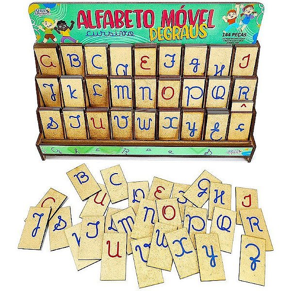 Brinquedo Educativo Alfabeto Móvel Degraus Cursivo MDF - Mega Impress