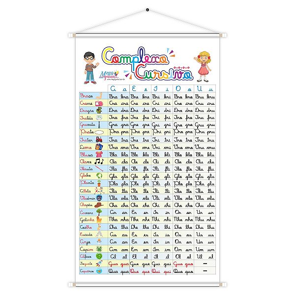 Banner Sílabas Complexo Cursivo Educativo Pedagógico Escolar Didático 60cm x100cm Impressão Digital Lona 280g