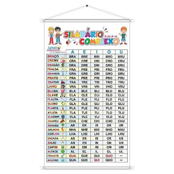 Banner Alfabetização Silabário Complexas Educativo Pedagógico Escolar Didático 60cm x100cm Impressão Digital Lona 280g