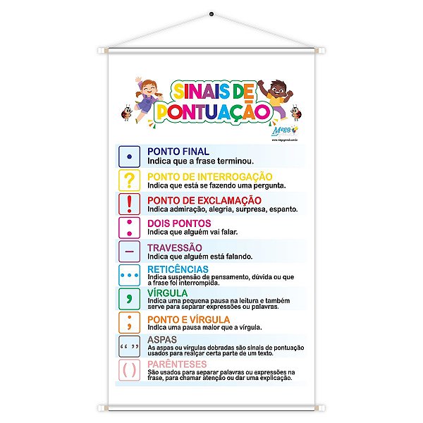 Banner Sinais de Pontuação Educativo Pedagógico Escolar Didático 60cm x100cm Impressão Digital Lona 440g