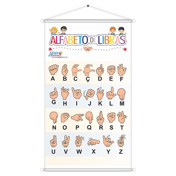 Banner Alfabeto Sinais Libra Educativo Pedagógico Escolar Didático 60cm x100cm Impressão Digital Lona 280g