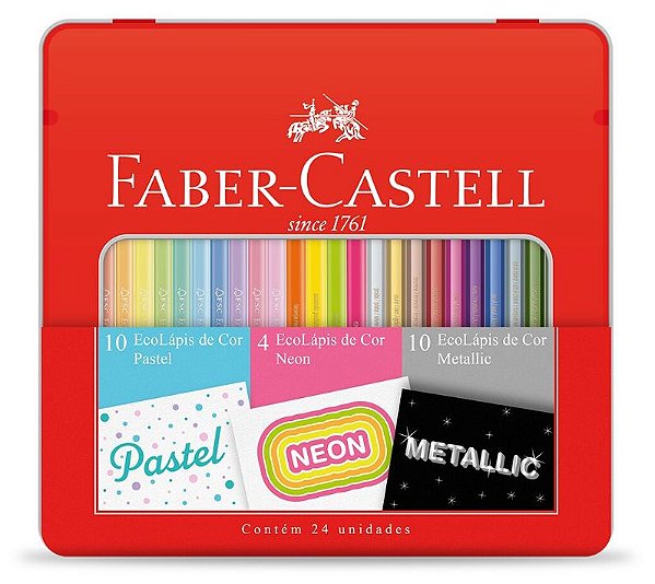 Lapis De Cor C/24 Faber Pastel/Neon/Metalico Kit/Cores