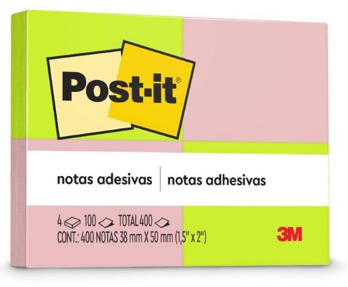 Bloco Adesivo Post-It 38x50 Neon Cores 1 100f 653 C/4 3m