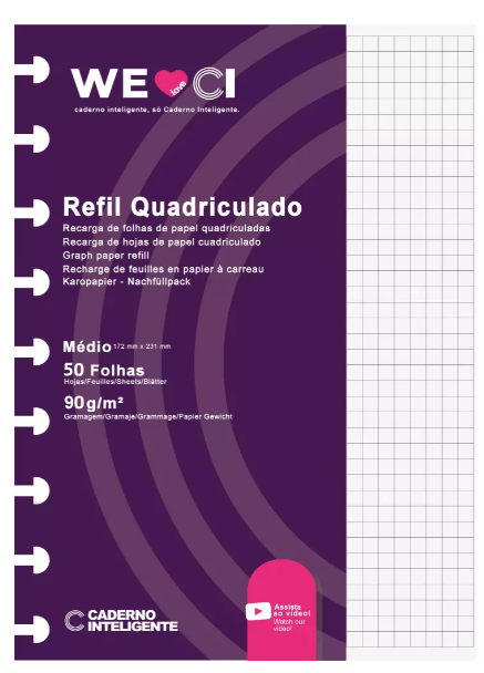 Refil Caderno Inteligente A5 90g Quadric C/50f