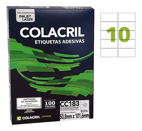 Etiqueta Carta Cc183, 50,8 X 101,6 Mm 100 Folhas Colacril