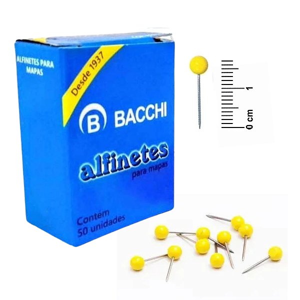 Alfinete P/ Mapa C/50 Amarelo Bacchi