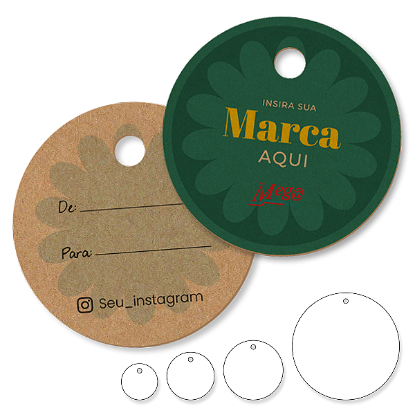 Tag Redonda com furo - Papel Kraft - Impressão frente e verso