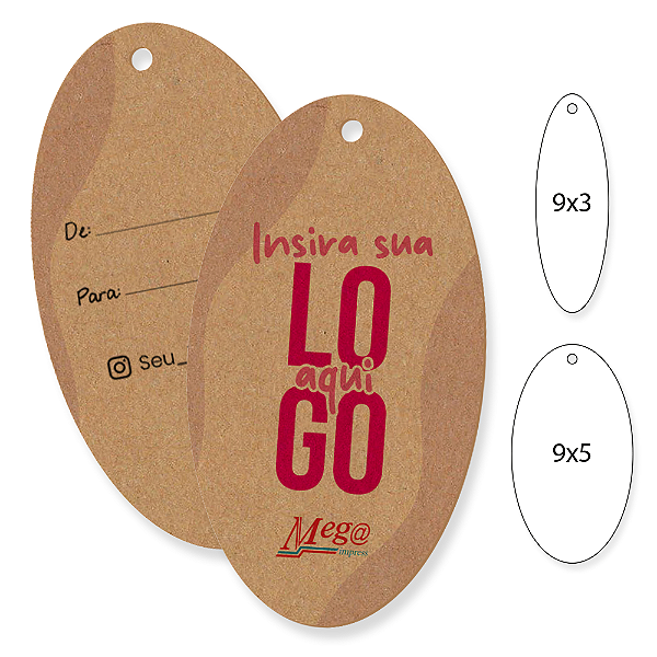Tag Oval com furo - Papel Kraft - Impressão frente e verso