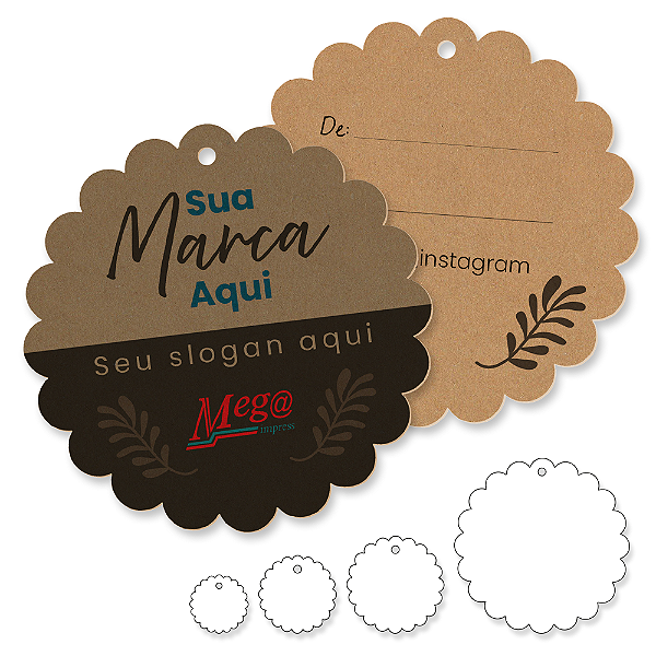 Tag Margarida com furo - Papel Kraft - Impressão frente e verso