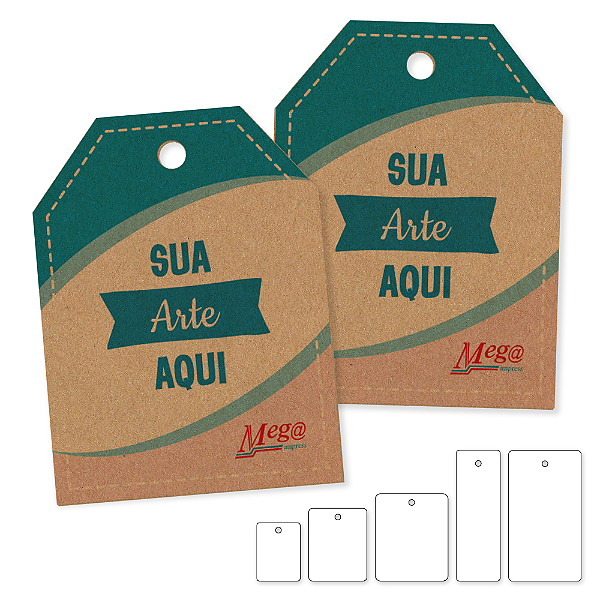 Tag Retangular Chanfrado com furo - Papel Kraft - Impressão frente