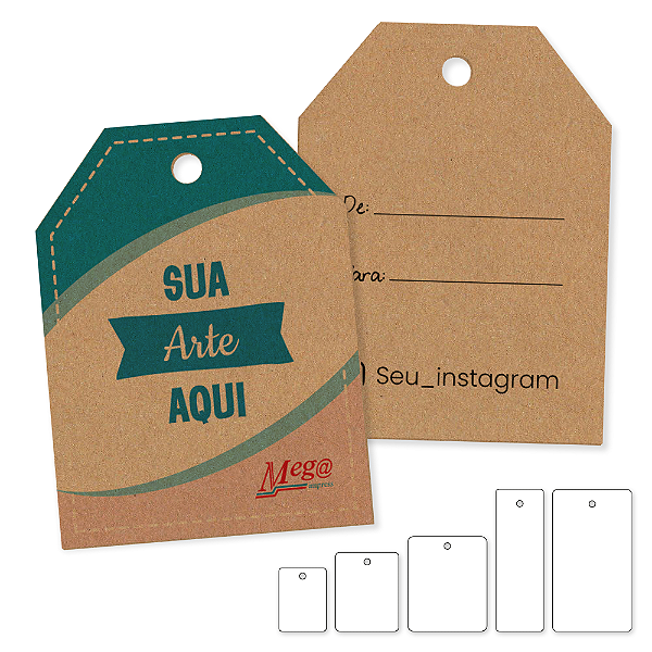Tag Retangular Chanfrado com furo - Papel Kraft - Impressão frente e verso